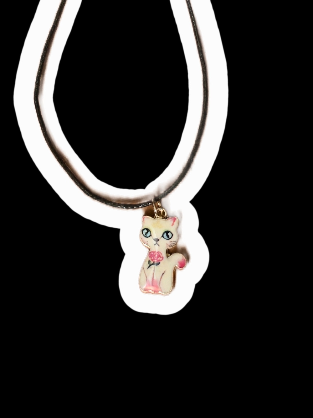 Cat Pendant Necklace with Pink Flower